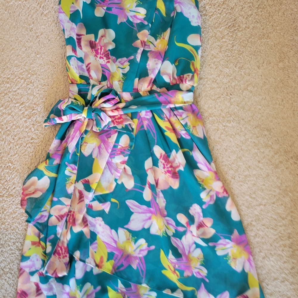 Express Strapless Tropical Floral Dress